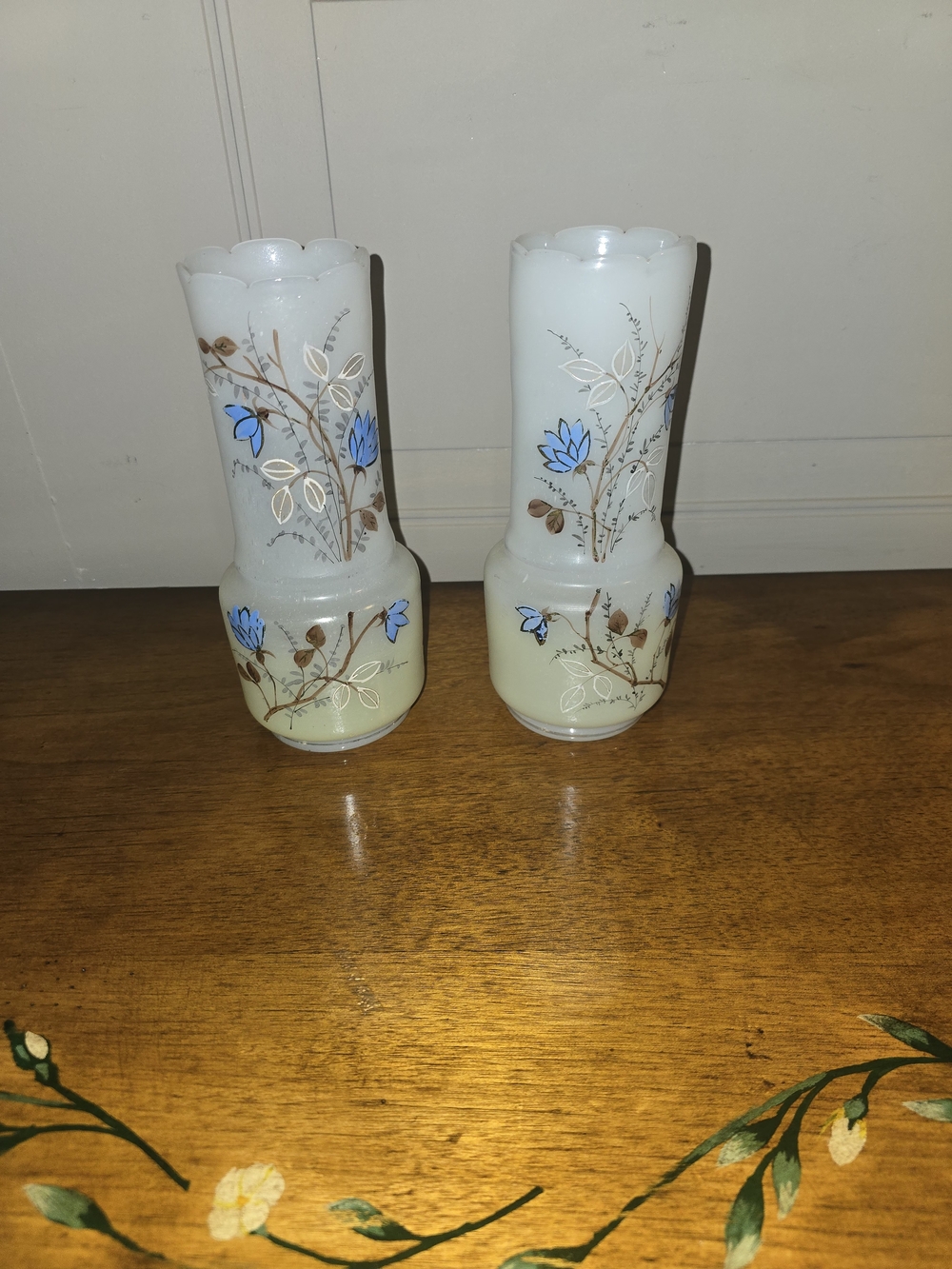 2 Vintage Bristol Frosted Art Glass Vases